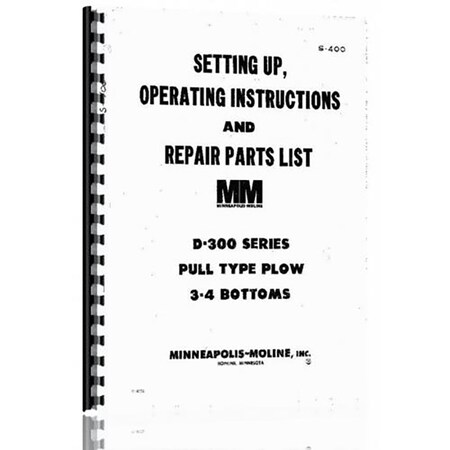 Plow Operator And Parts Manual For Minneapolis Moline D300 MM-O-D300 SER
